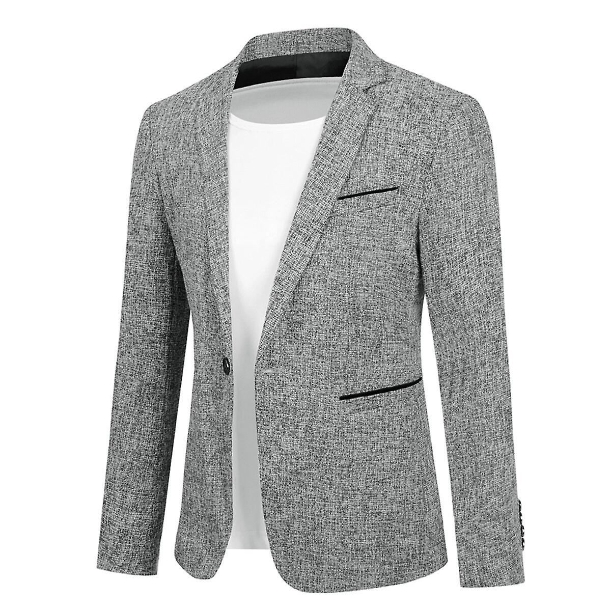 Allthemen Mens Sport Jacket Notched Lapel One Button Slim Blazer Gray L