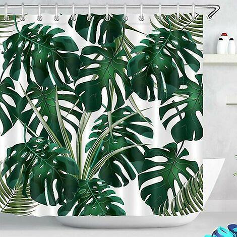 Taiyuan 180X200Cm Shower Curtain Dark Green Monstera Leaves Waterproof Mildew Proof White Polyester Bathroom Curtains