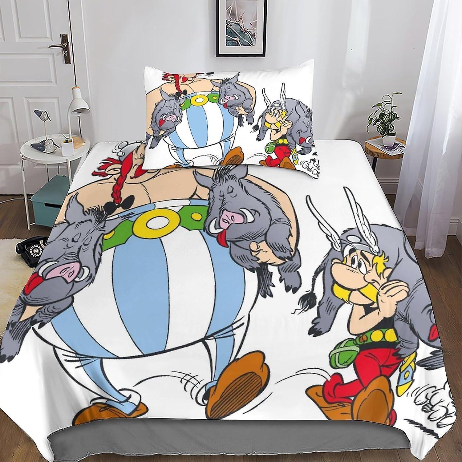 Kerota 3D Asterix Duvet Cover, 2 Pieces with Pillowcases, Microfiber Set, Zipper Closure, Cute Anime Bedding Set for Adults and Children Single Sin...