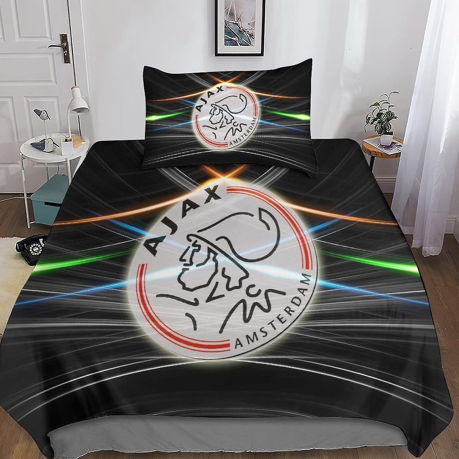 Kerota Ajax Logo Bedding Set Parts, Microfiber Football Sports Print Zipper Closure Duvet Cover and Pillowcase Single King220x240cm