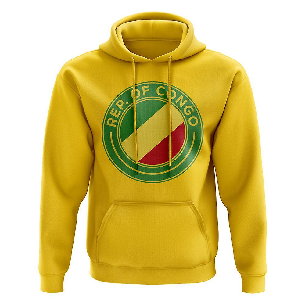 UKSoccerShop Congo Republic Football Badge Hoodie (Yellow) Medium (38-40 inch)