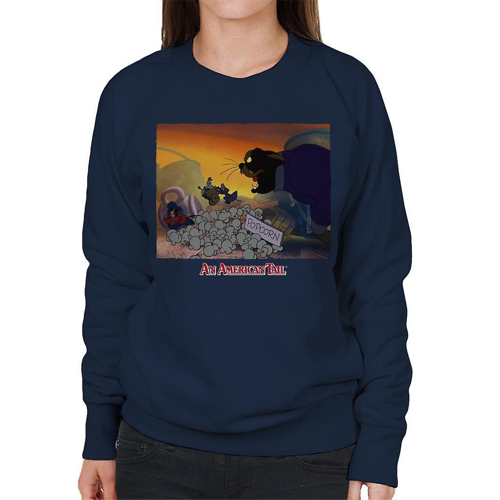 An American Tail Cossack Cat Popcorn Women's Sweatshirt Navy Blue XX-Large