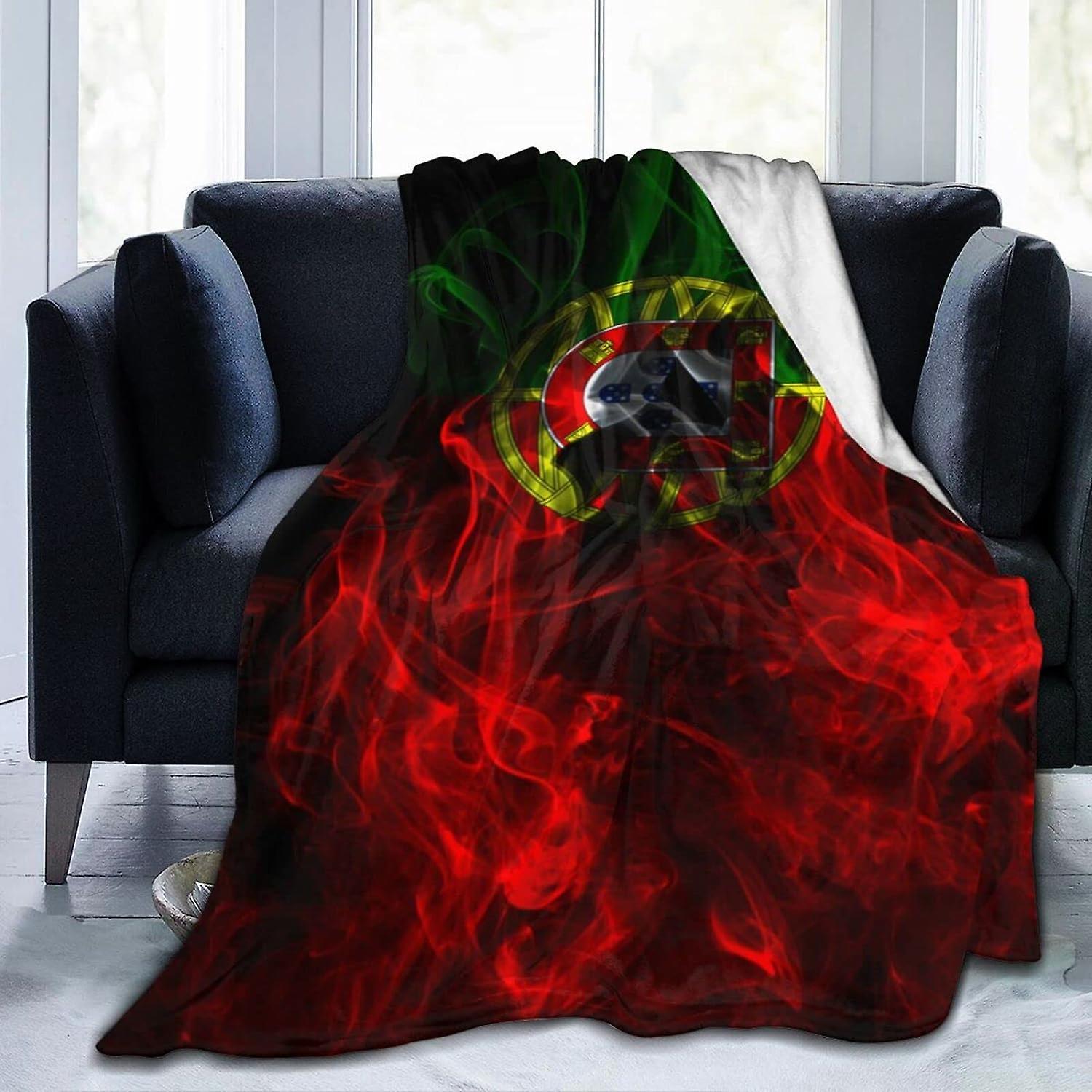 Kerota Flannel Throw Blanket Smoke Flag of Portugal Printed Blanket Ultra Soft Cozy Single Blanket Washable for Bed Sofa 60x50in 150x125cm