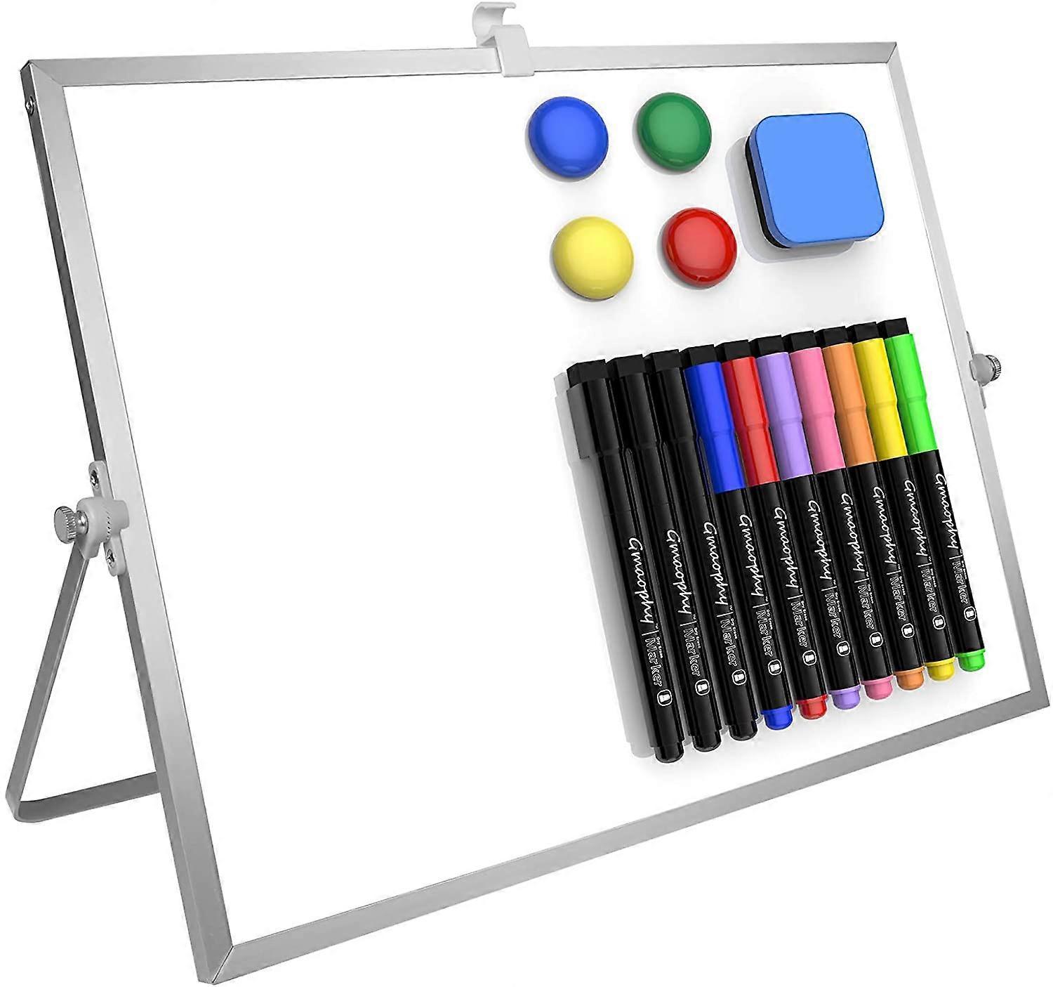 Unbrand Dry Erase White Board, 16inX12in Large Magnetic Desktop Whiteboard with Stand, 10 Markers, 4 Magnets, 1 Eraser, Portable Double-Sided White...