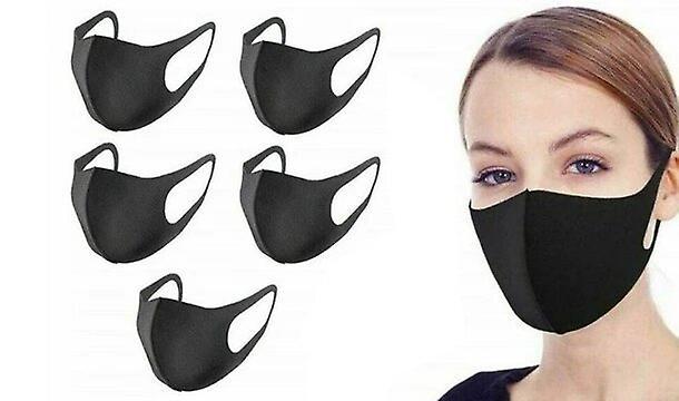 Boolavard 5 Pack Fashion Face Masks, Unisex Black Dust Cotton, Washable, Reusable Cotton Fabric