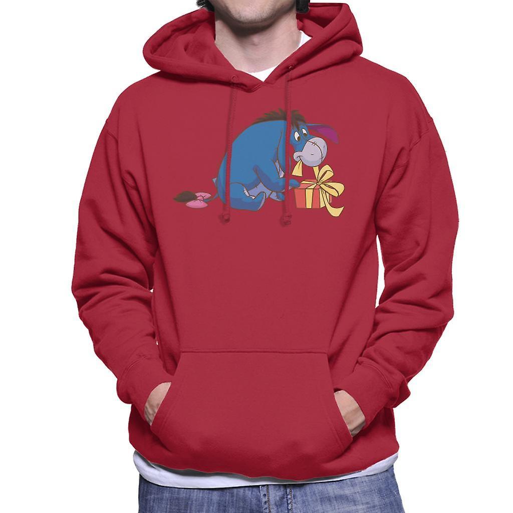 Disney Christmas Eeyore Undoing Present Men's Hooded Sweatshirt Cherry Red Large