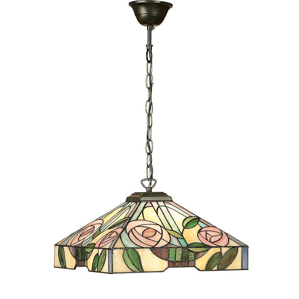 Interiors 1900 Lighting Willow 1 Light Medium Ceiling Pendant Dark Bronze, Tiffany Style Glass, E27