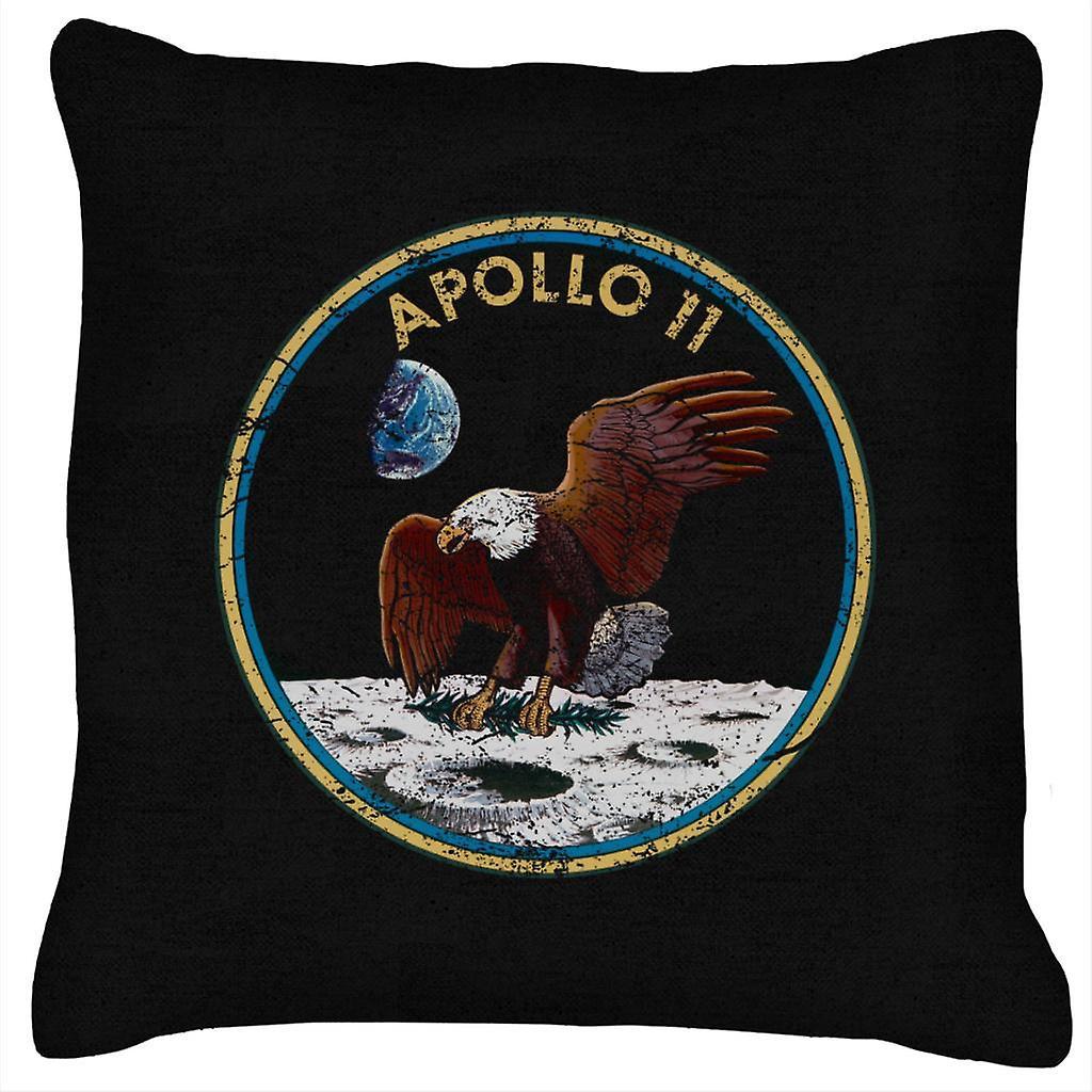 NASA Apollo 11 Mission Badge Distressed Cushion Black 40 x 40cm