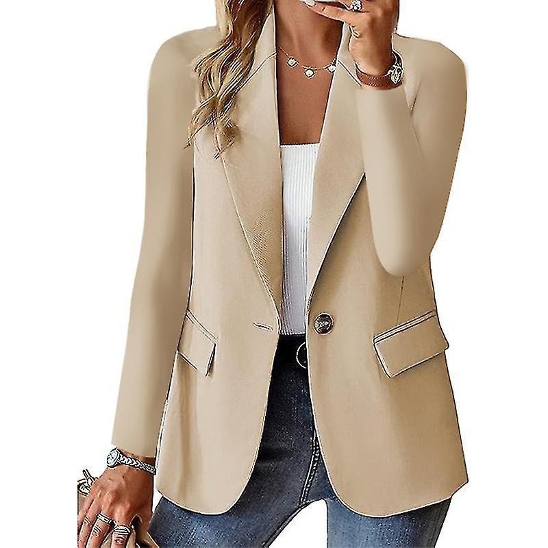 Mmcici Women's Blazer Bussiness Casual Blazers Long Sleeve Button Down Blazer Jacket BEIGE M