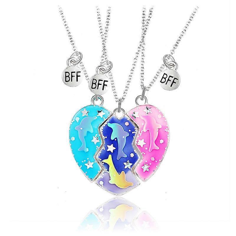 Changsha Liuzhou Electronic Commerce Friendship Necklace Best Friend Necklace for 3 Girls Magnetic Matching Heart Pendant BFF Necklaces for Sister