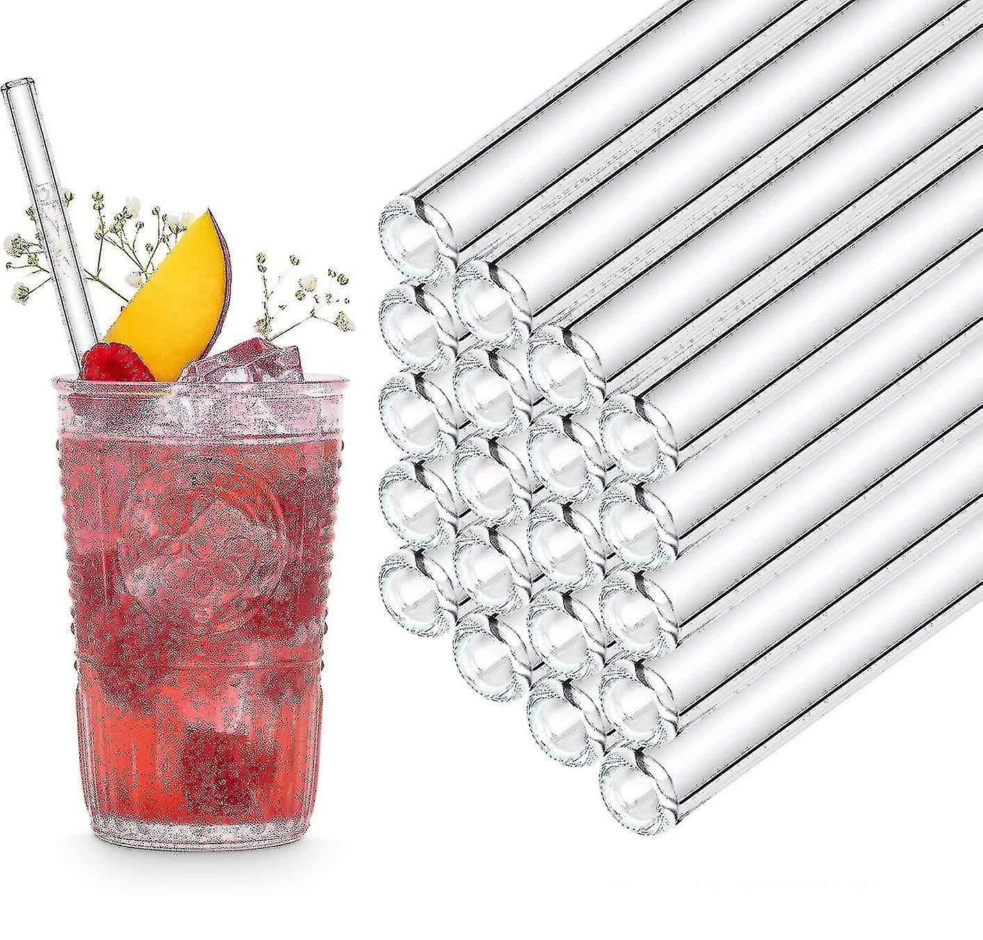 Rmbcv Glass Straws Reusable Drinking Straw - 20 Pieces Straight 20 Cm + Plastic-free Cleaning Brush - Dishwasher Safe - Sustainable - Glass Drinkin...