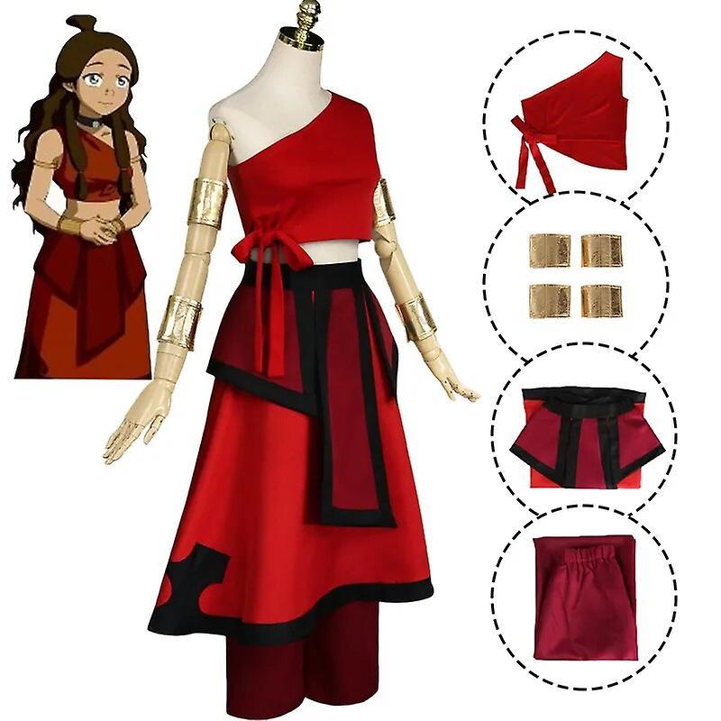 Duqi Anime Avatar The Last Airbender Cosplay Katara Fire Nation Cosplay Costume Red Uniform Adult Women Halloween Carnival Clothes L