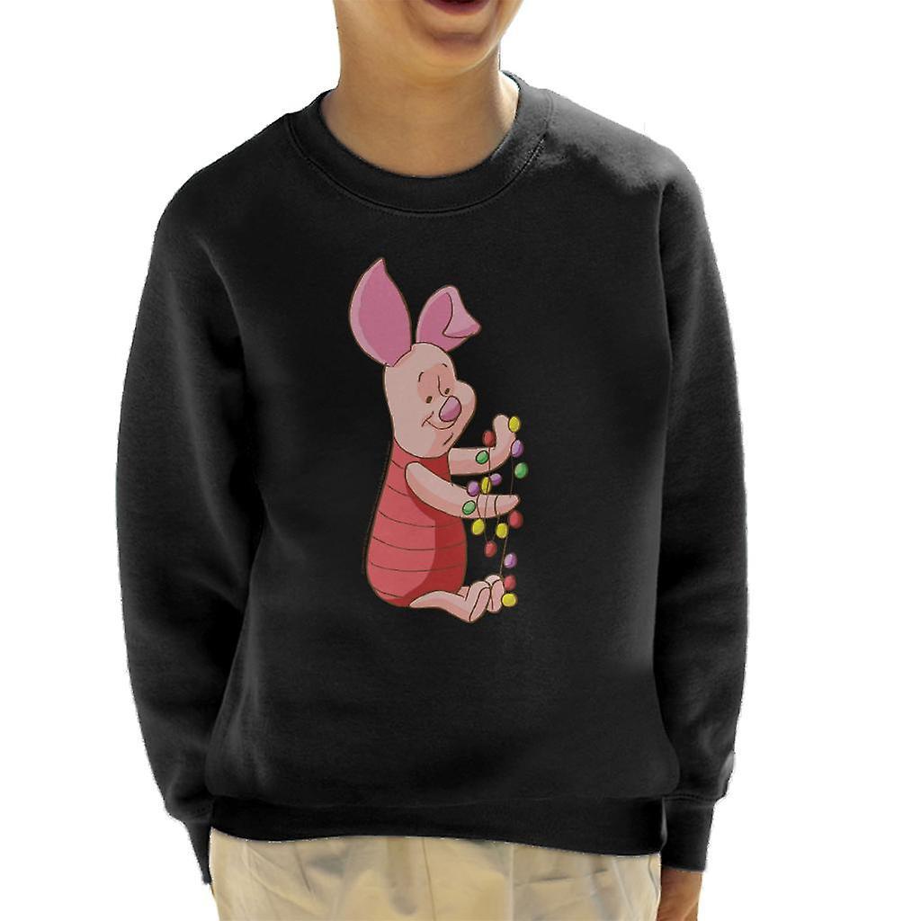 Disney Christmas Piglet Holding Festive Lights Kid's Sweatshirt Black X-Large (12-13 yrs)