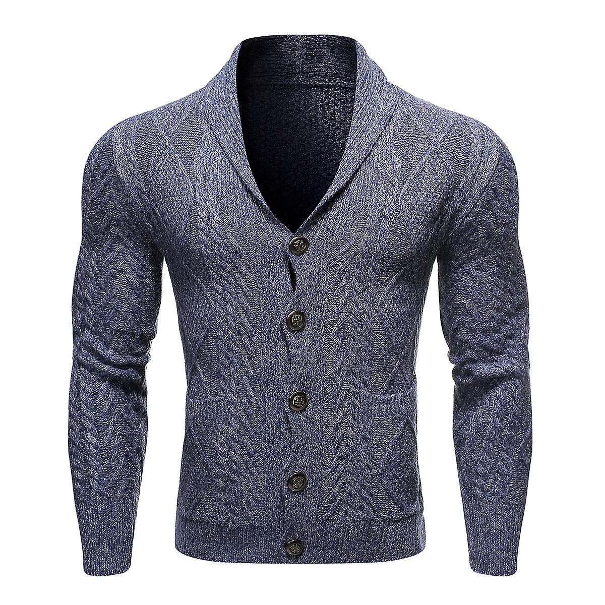 Allthemen Mens Solid Casual Knit Button Down Jacket Blue XL