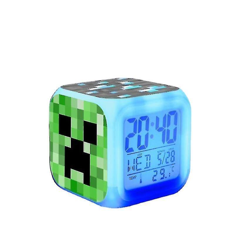 Nss Minecraft Colorful Color Changing Quartet Alarm Clock Led Night Light Birthday Gift