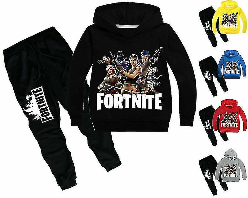 Santic Kids Fortnite Hoodie Pants Suit Long Sleeve Tracksuit Sportswear Set2023 Gifts Black 9-10Years