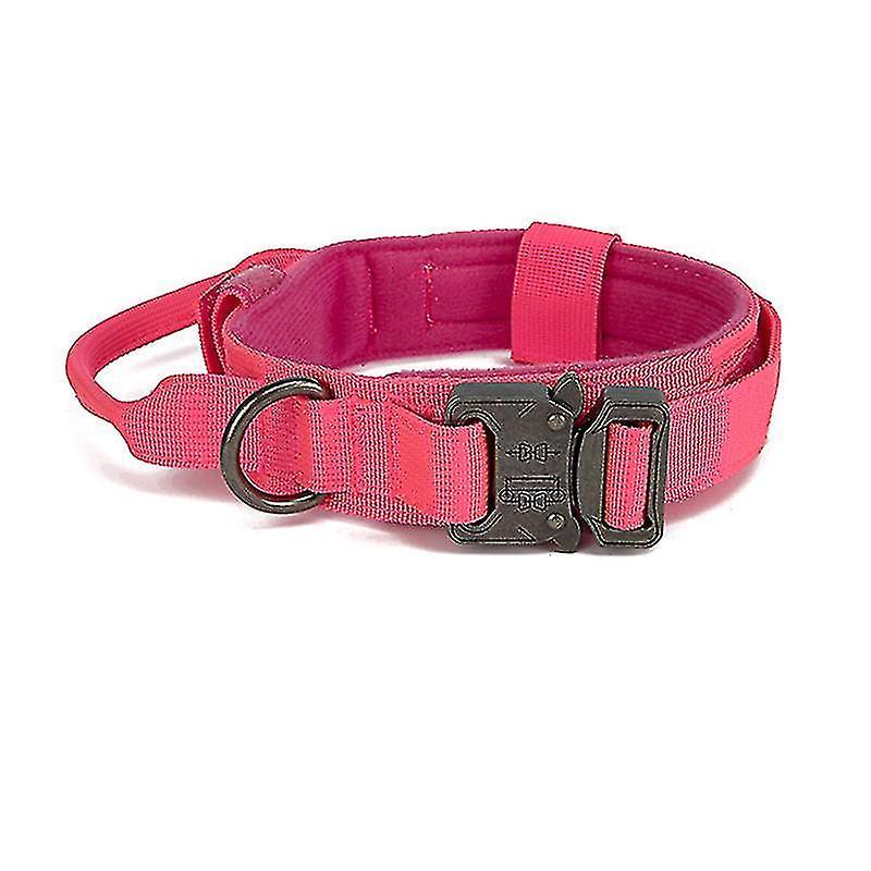 Tianzun Tactical Dog Collar Nylon Adjustable Collar Military Dog Collar Heavy Duty Metal Buckle With Handle ROSE RED M