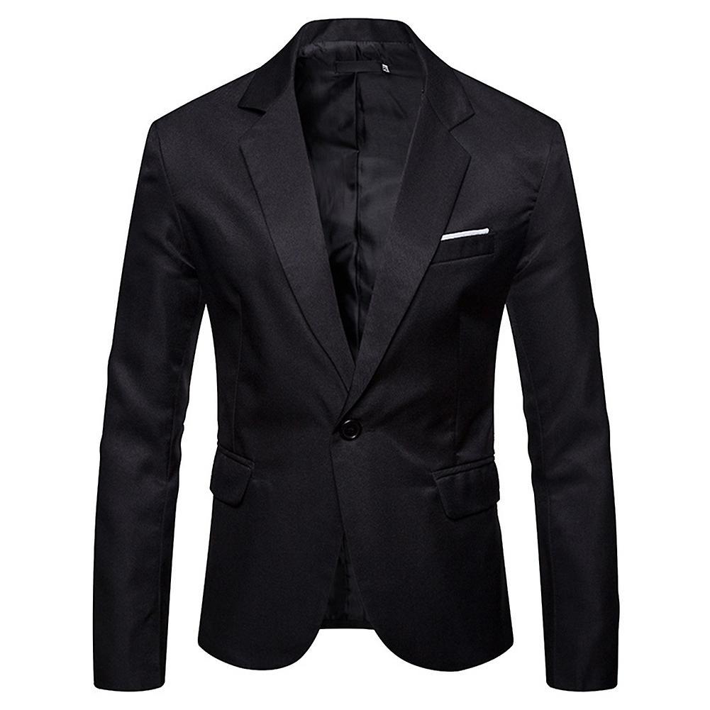 Allthemen Mens Business Casual Notched Lapel Slim Fit Suit Jacket Black L