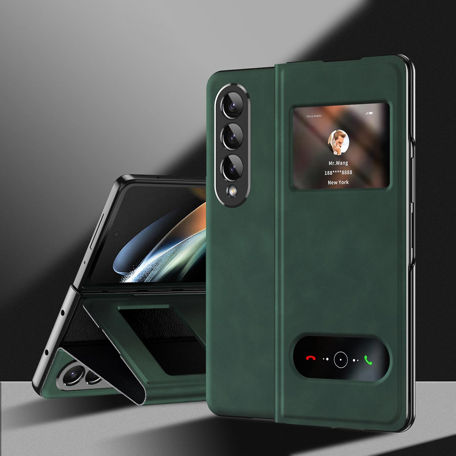 Frusde Z Fold 5 Case, Luxury Nappa Leather Window-design Surface Cover For Samsung Galaxy Z Fold 5 5g 2023, Full Protection Green For Galaxy Z Fold 5