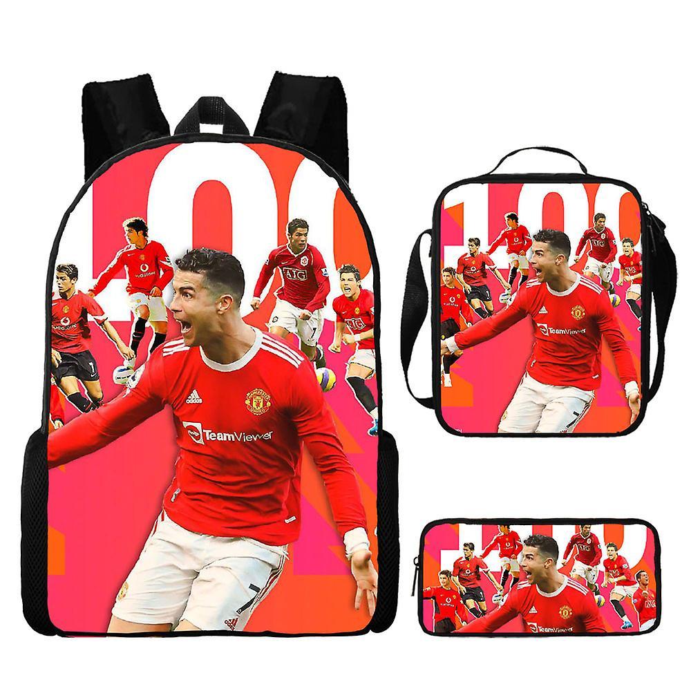 Sszfv Soccer Star Ronaldo Backpack Printing Three-piece Children's Schoolbag Primary And Secondary School Students Backpack Lunch Bag Pencil Case