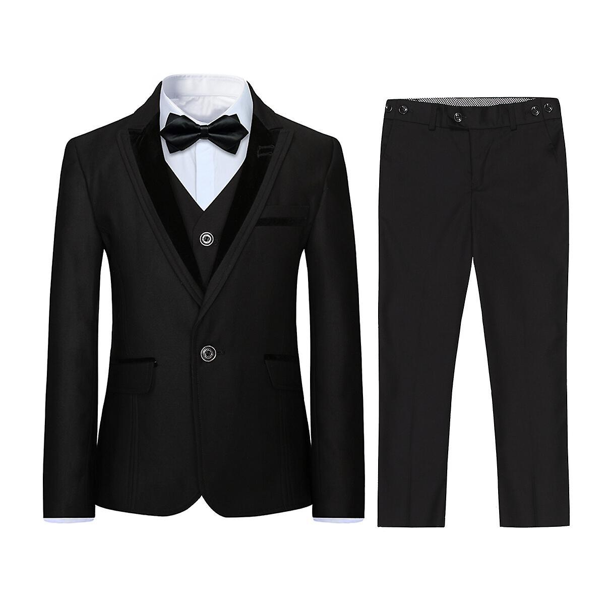 Sliktaa Boys 3Pce Suit Open Stitching Blazer Wedding Dinner Party Tuxedo Black 140CM