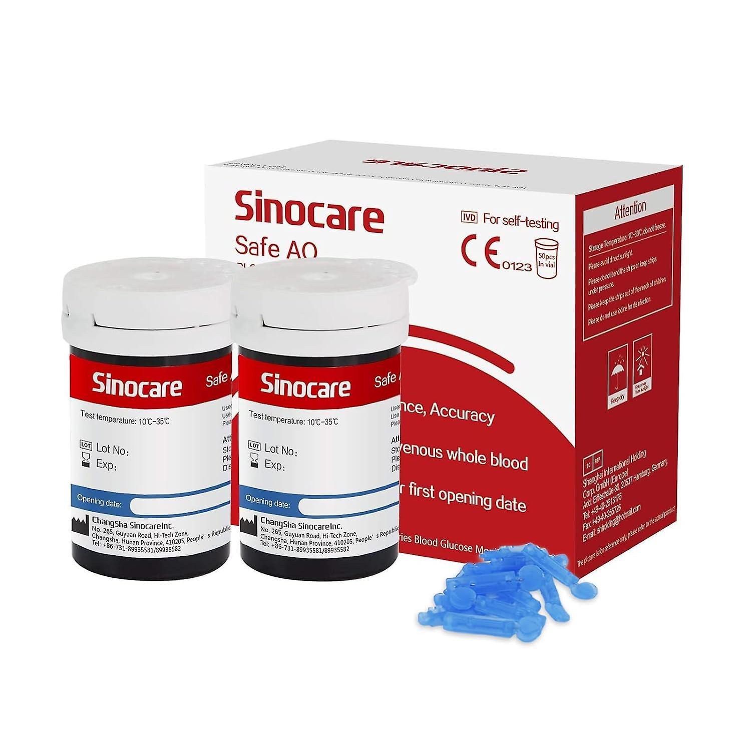 Sinocare 50 pcs Blood Glucose Test Strips & 50 pcs Lans for Safe AQ Smart and Safe AQ Voice 50pcs strips