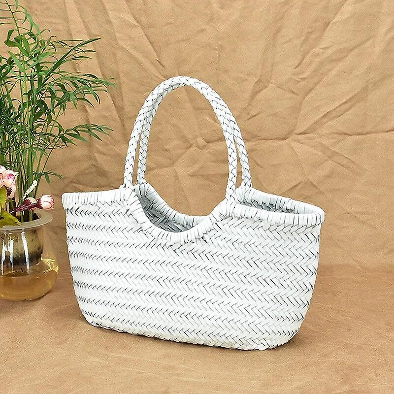 Bicaco Dragon Diffusion French Vintage Woven Bag Genuine Leather Woven Vegetable Basket Ins Hot Selling Internet Celebrity Women's Bag 18039W white