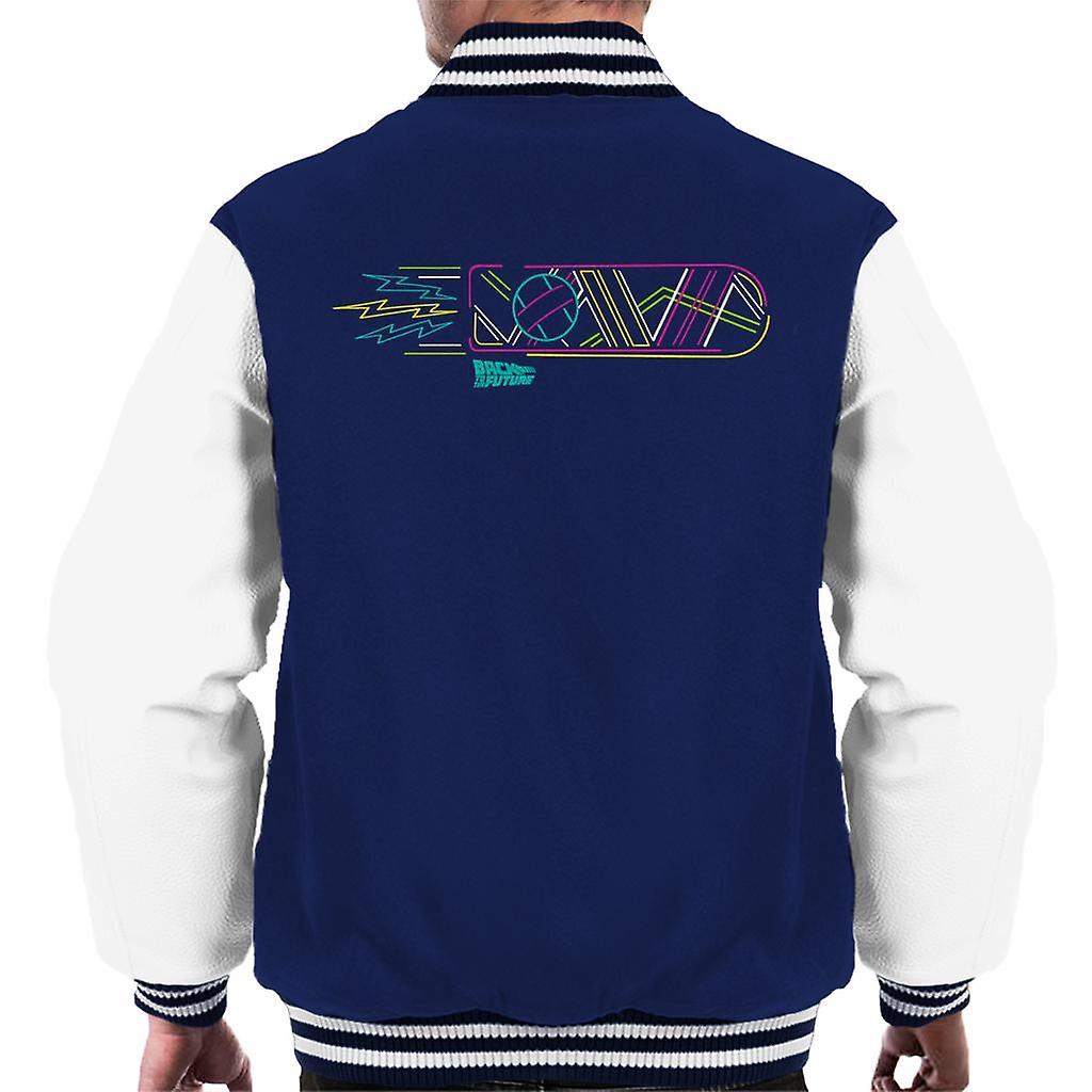 Back to the Future Neon Hoverboard Outline Men's Varsity Jacket Navy/White XX-Large