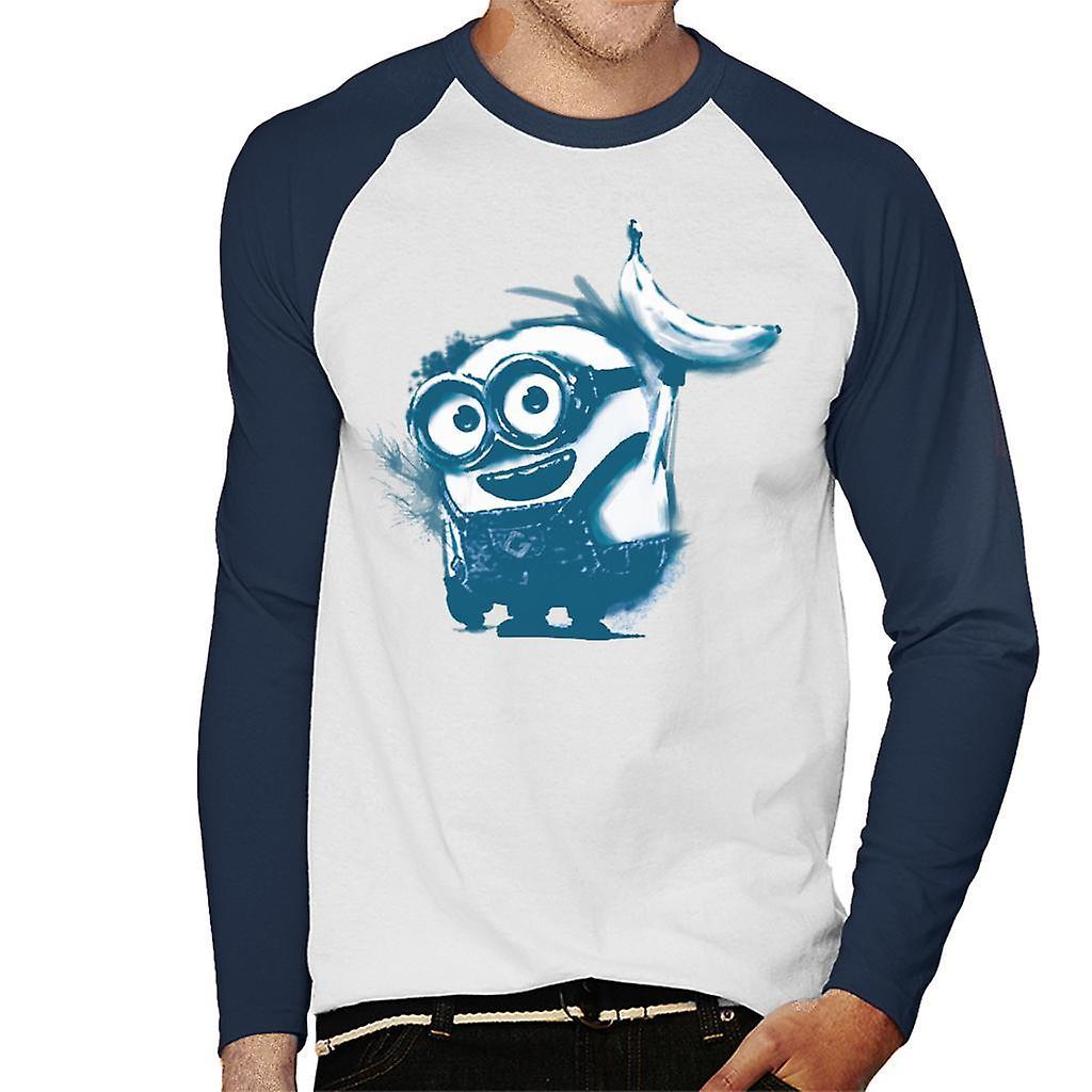 Despicable Me Bob The Minion Banana Art Men's Baseball Long Sleeved T-Shirt White/Navy Medium