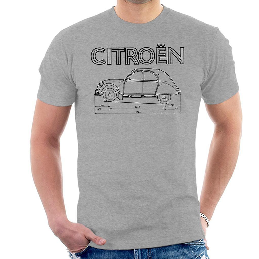 Citro�n Citroen 2CV Dimensions Black Diagram Men's T-Shirt Heather Grey Medium