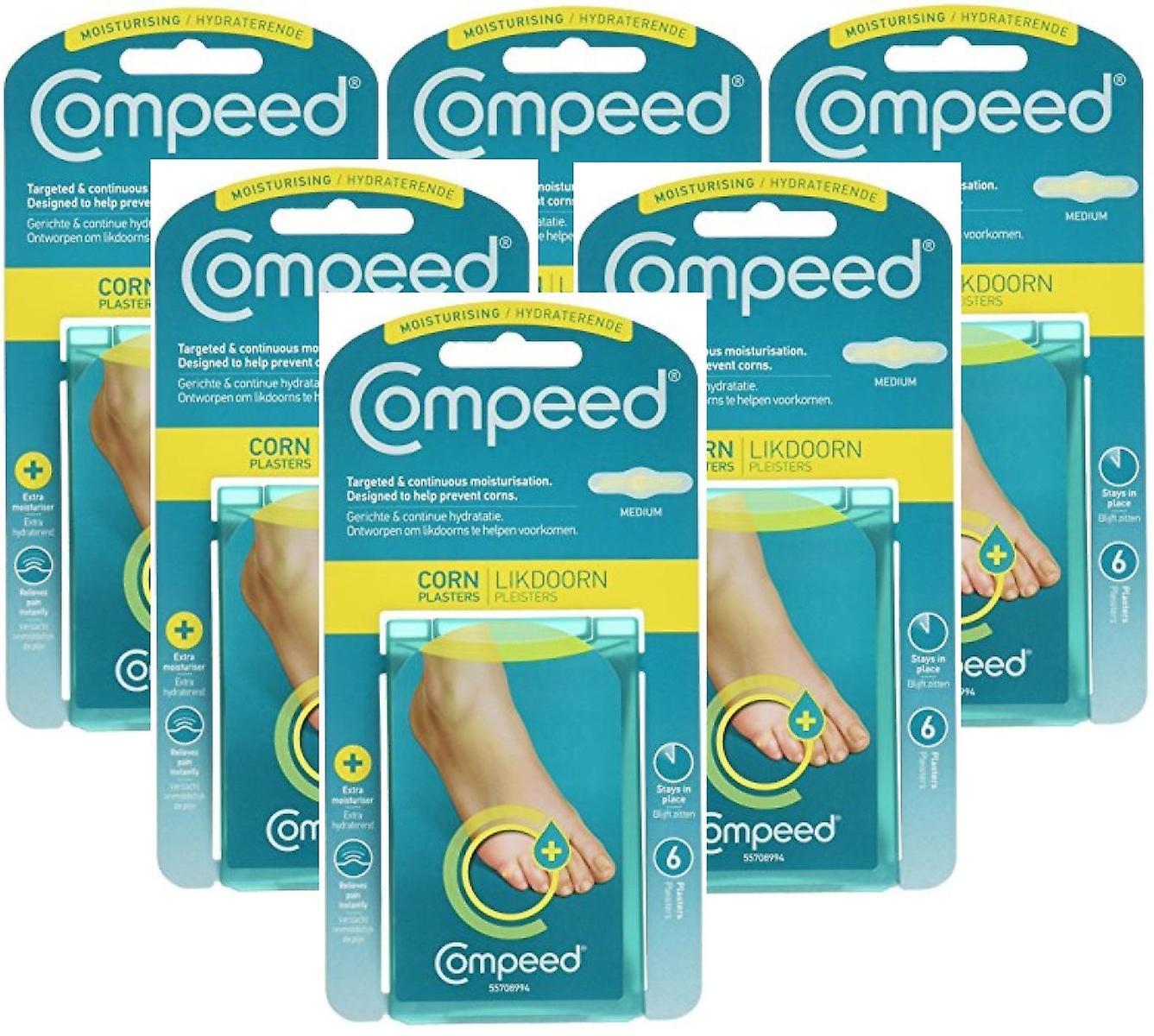 6 x Pack of 6 Compeed  Moisturising Medium Corn Plasters (Exp 12/2013)