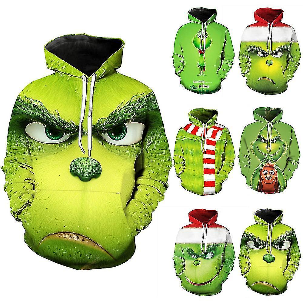 Xtiger Christmas The Grinch Print Novelty Hoodie Long Sleeve Pullover Sweatshirt Jumper Tops For Men Women E M