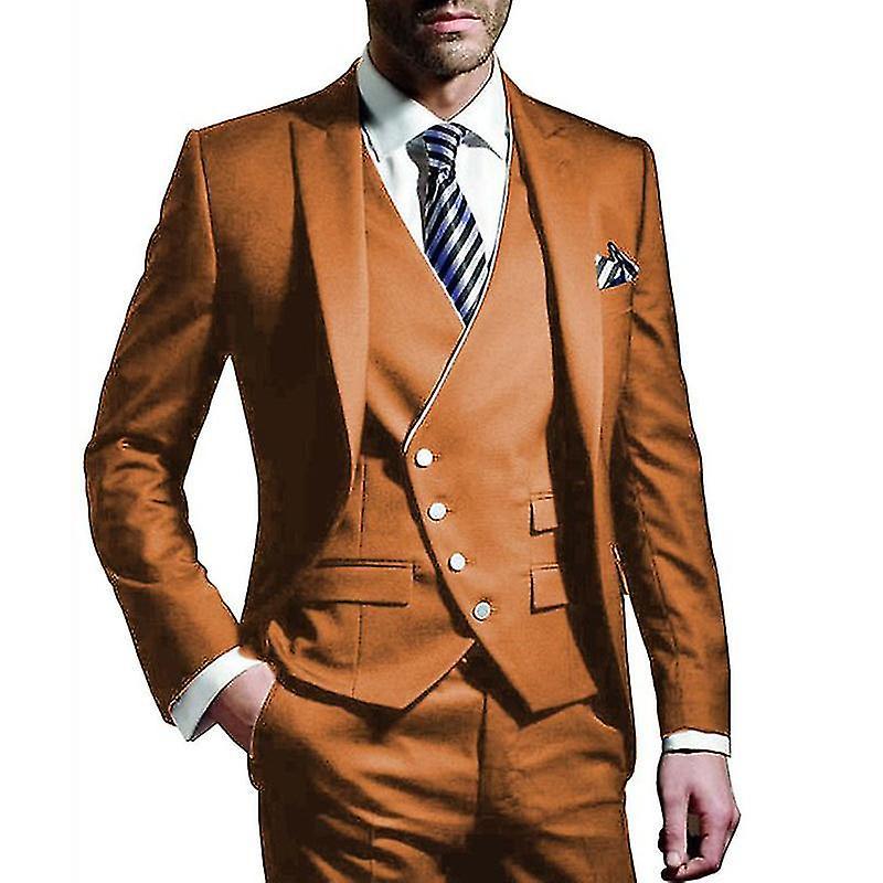 Mmcici Men's Suits Slim Fit, 3 Piece Suit for Men Tuxedo Suit Set Brown L