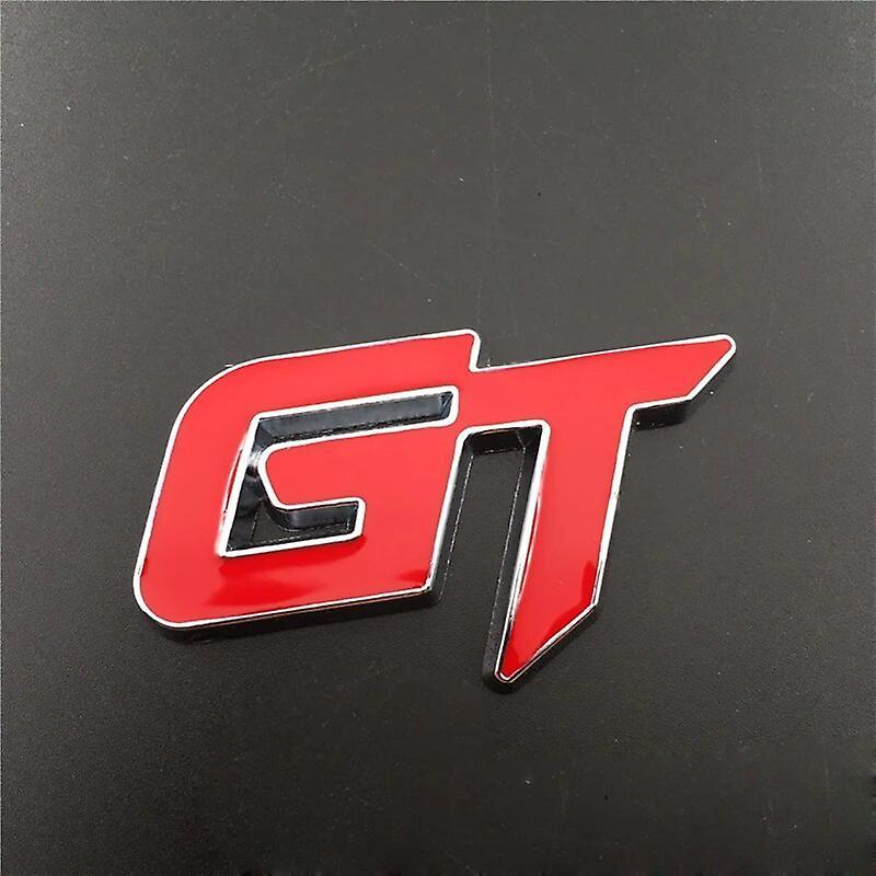 Hikig 1pcs Car Styling Fashion 3d Zinc Alloy Gt Logo Badge Sticker Auto Front Hood Rear Trunk Fender Emblem Badge Stickers Decal Silver Red