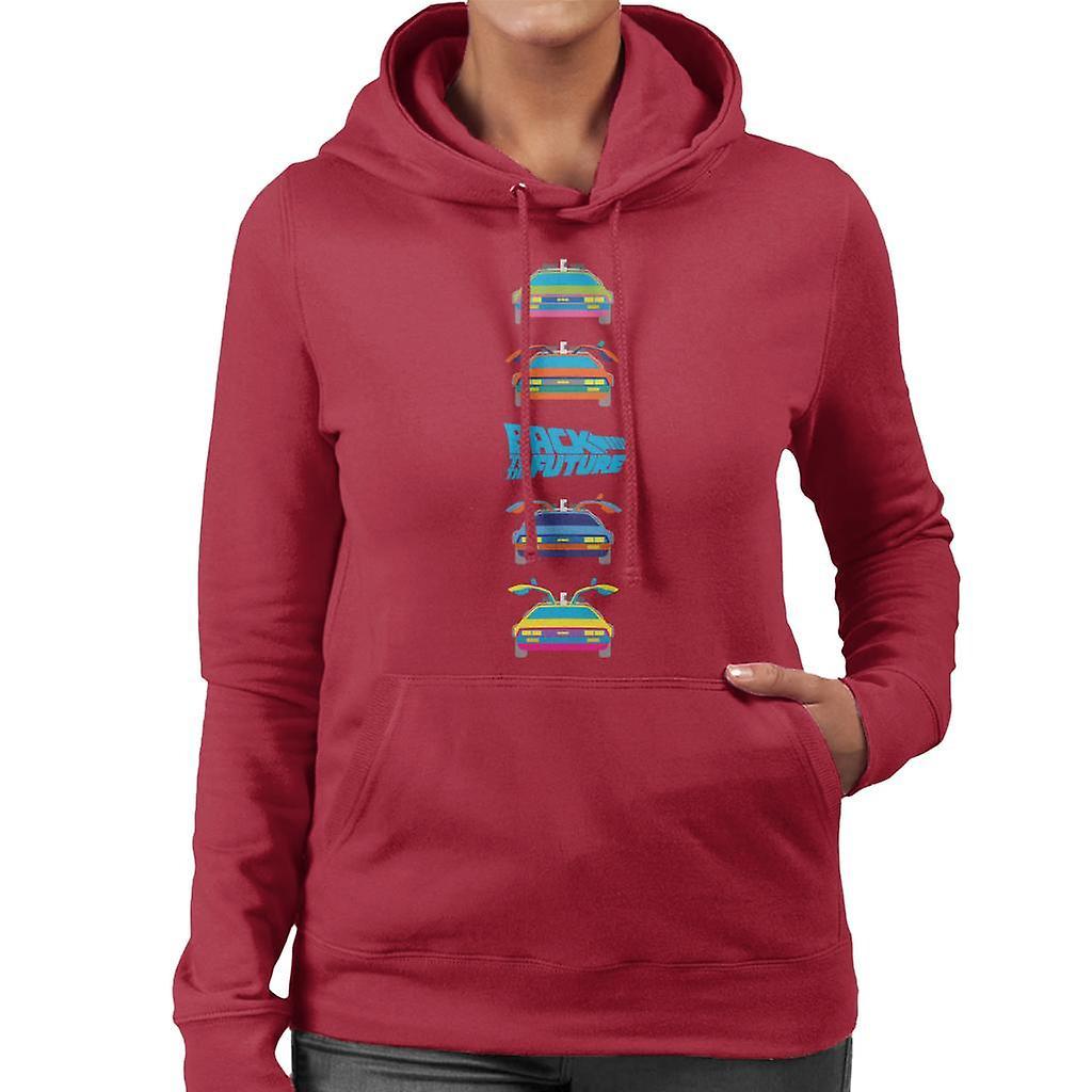 Back to the Future Delorean Doors Opening Colourful Design Women's Hooded Sweatshirt Cherry Red Medium