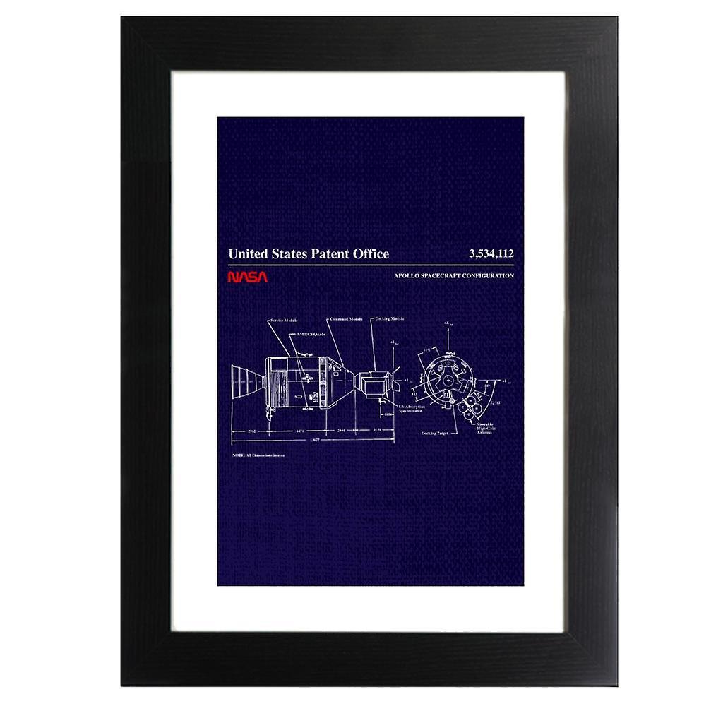 NASA Apollo Spacecraft Blueprint Framed Print Navy Blue 39 x 52 cm