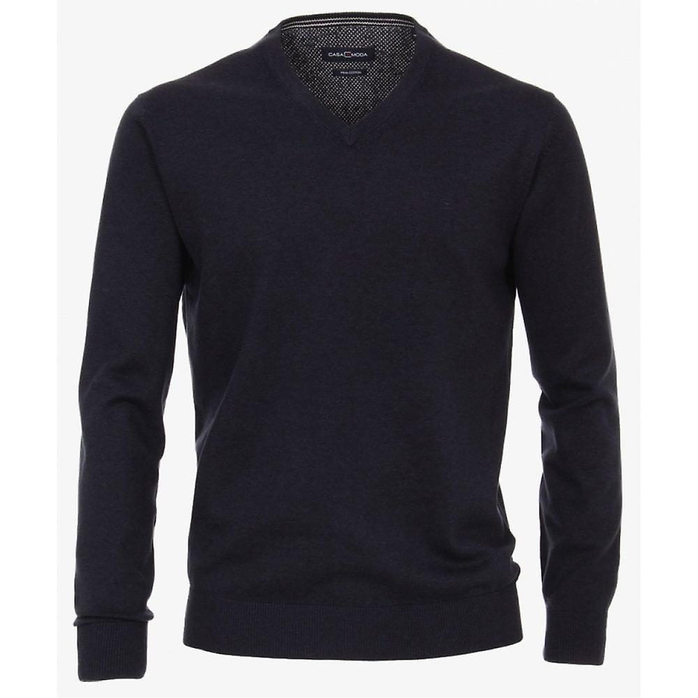 Men's CASA MODA Casa Moda Plain Pima Cotton V Neck Knitwear Navy 6xl