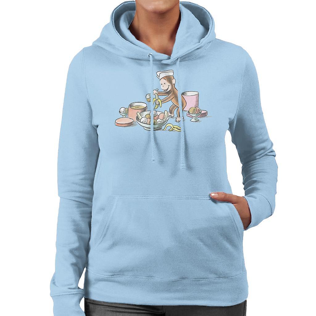 Curious George Ice Cream And Bananas Women's Hooded Sweatshirt Sky Blue XX-Large