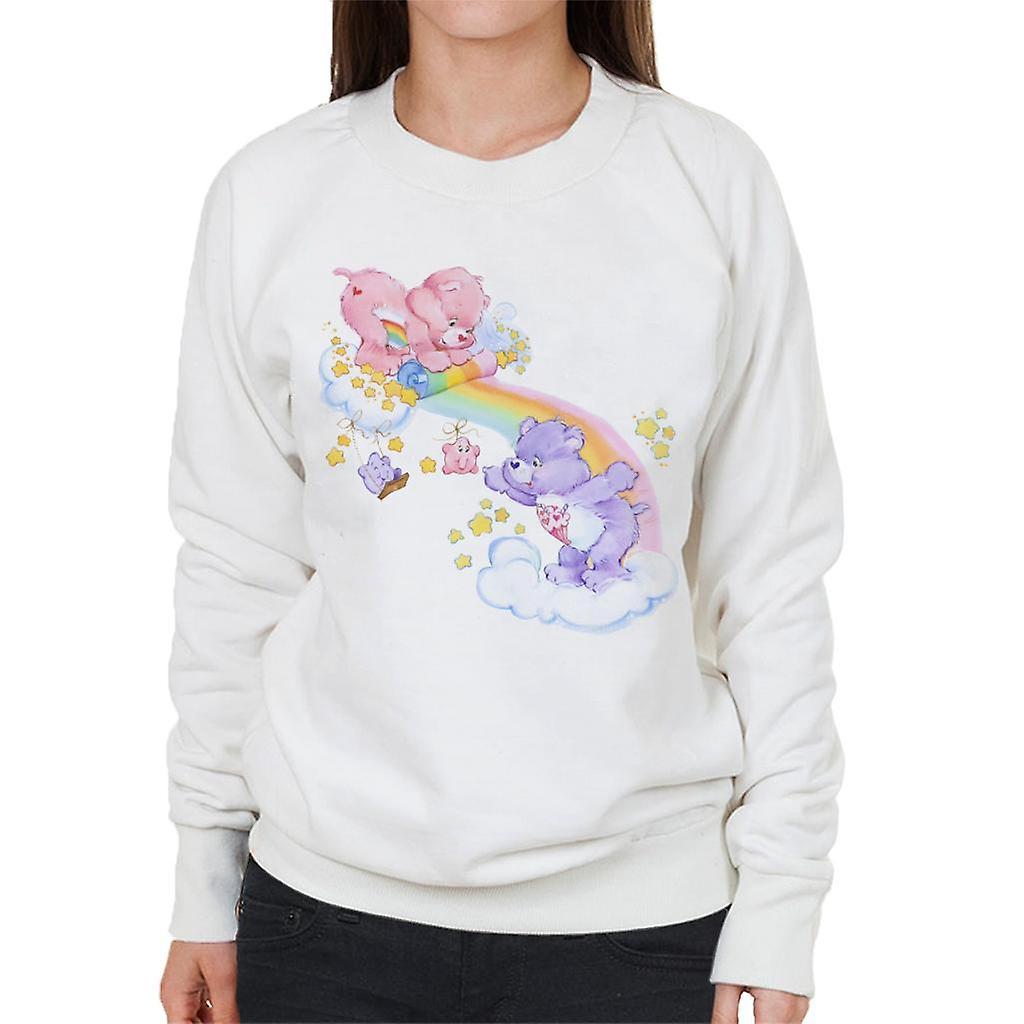 Care Bears Cheer Bear And Share Bear Unrolling A Rainbow Women's Sweatshirt White Large