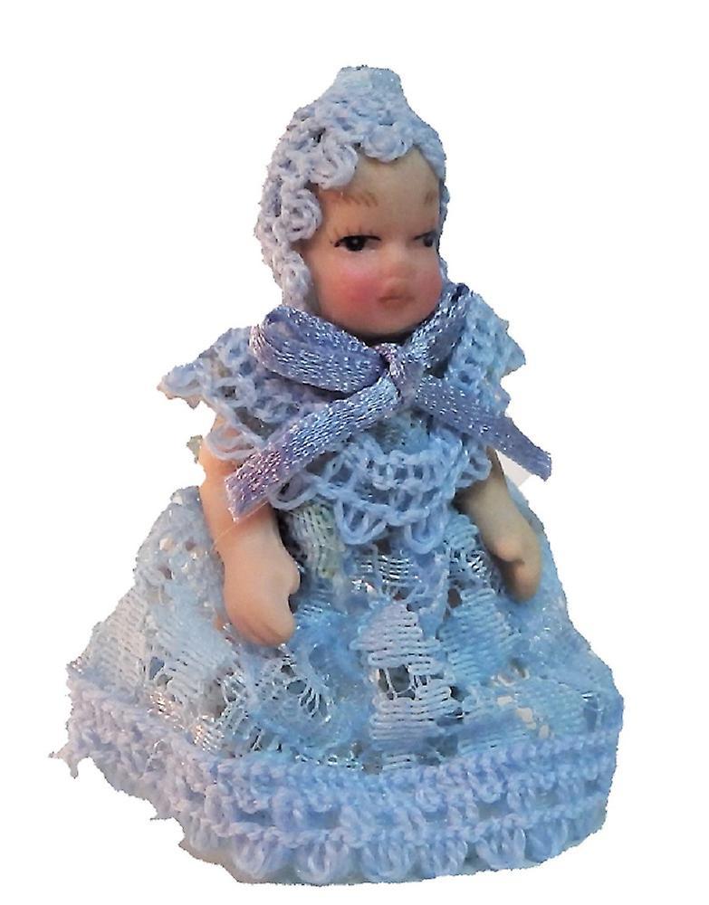 Melody Jane Dolls Houses Dolls House Victorian Baby In Blue Lace Miniature Porcelain People