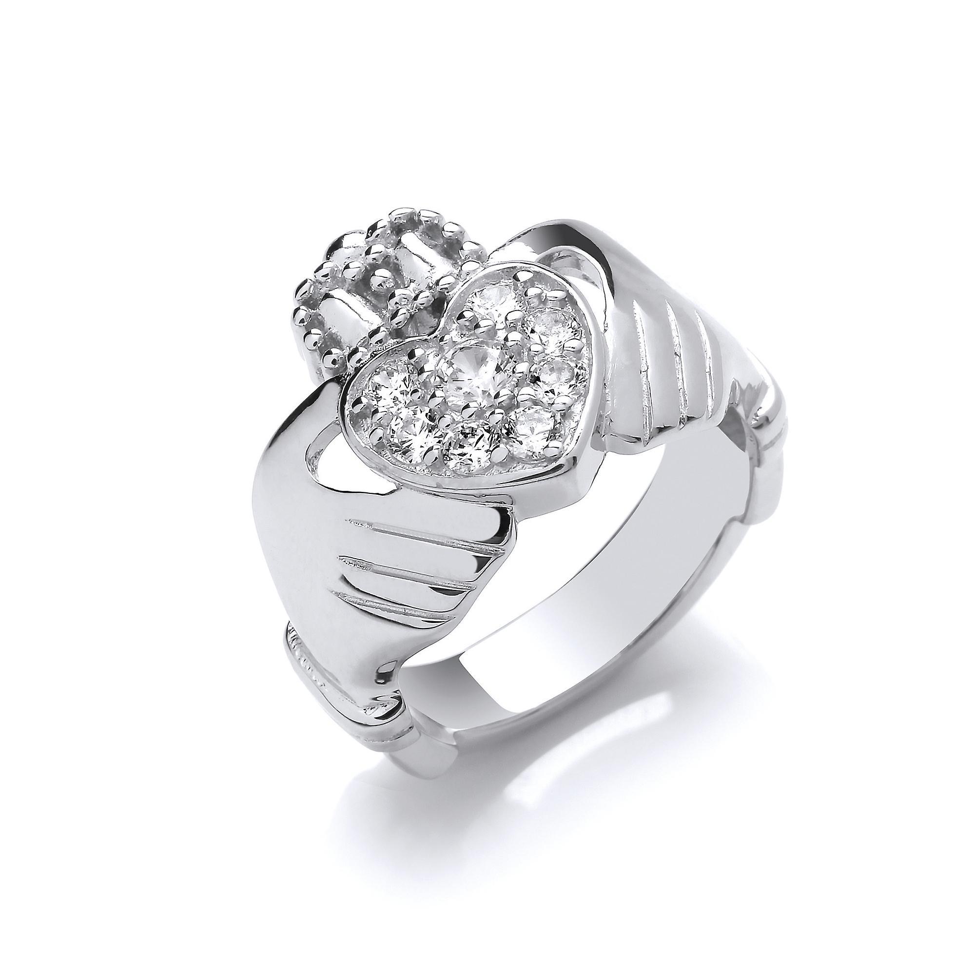 Silver CZ Love Heart Crown Claddagh Dress Ring - GVR818