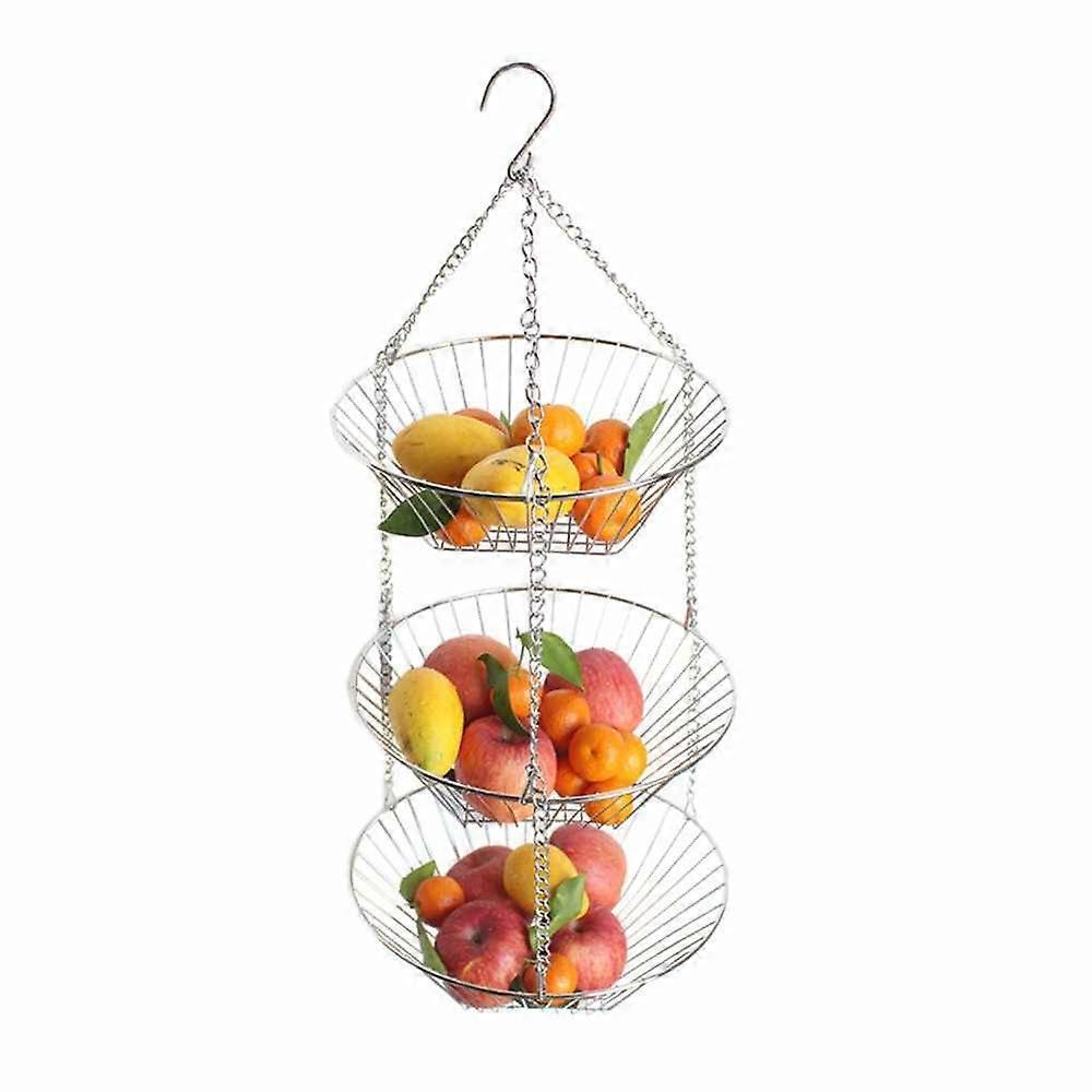 Szyy Hanging Fruit Basket Stainless Steel 3-Layer Baskets Creative Fruit tray Drain basket Household fruit bowl Storage basket