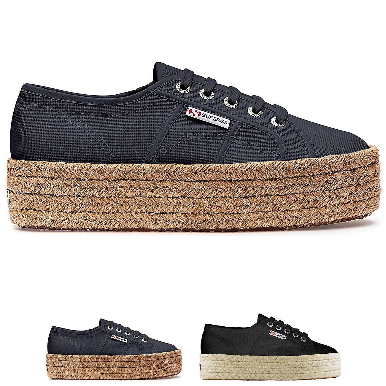 Womens Superga 2790 Rope Canvas Summer Fashion Flatform Wedge Trainers Navy UK 6