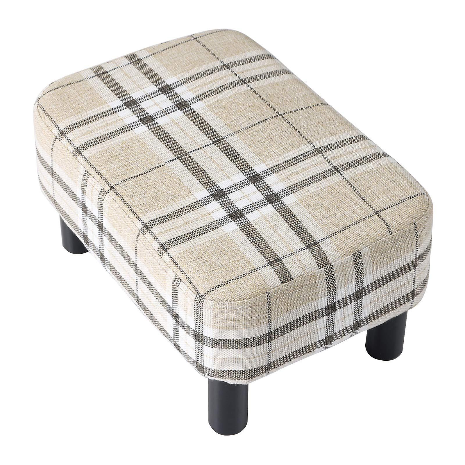 Shindat Wooden Stool Rectangular, Stool, Footrest, Pouf Ottoman, Footstool With Wooden Feet, Padded Seat Made Of Linen, Stripes