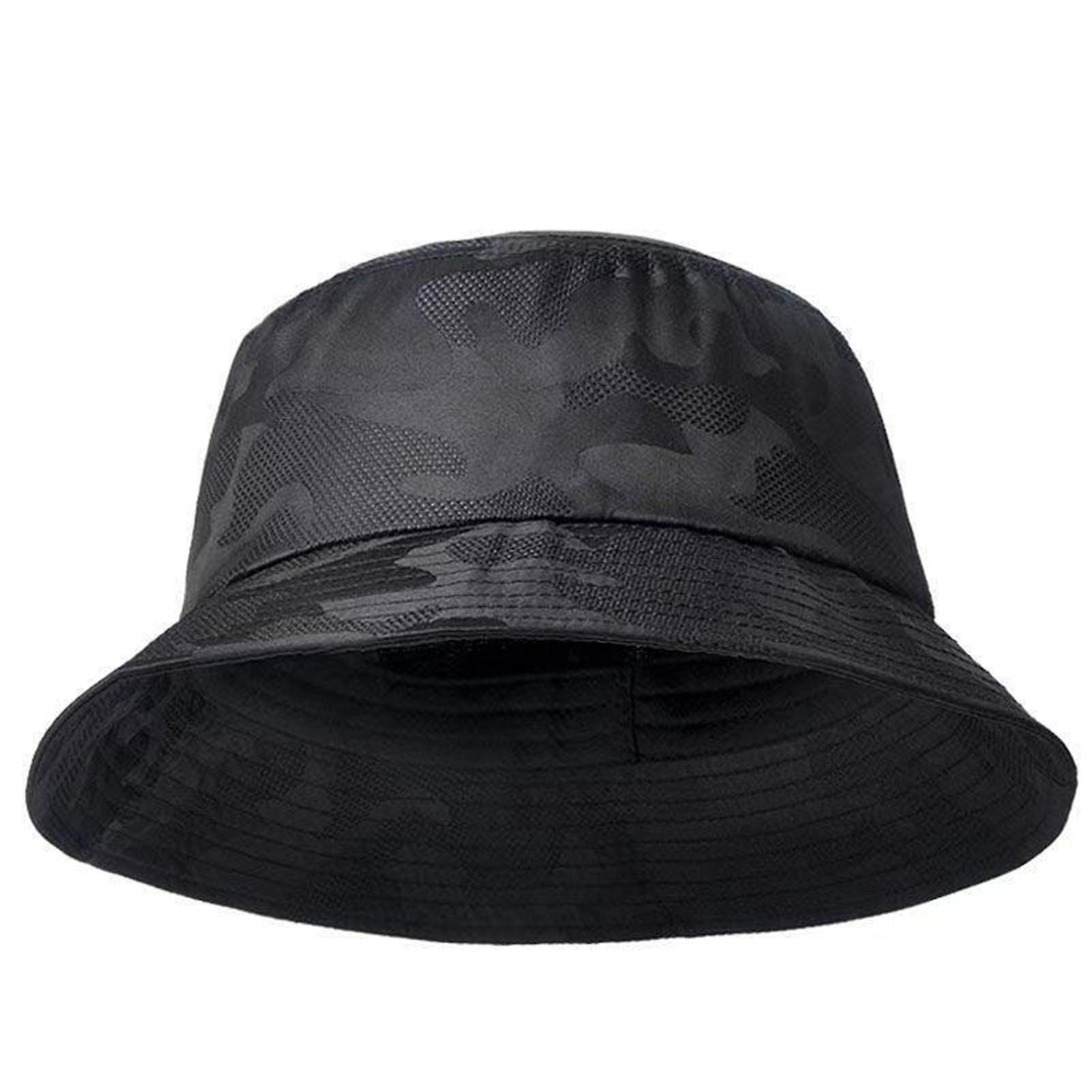 Tuelaly Short Brim Flat Dome Fisherman Hat Sunscreen Thin Men Camouflage Print Hiking Climbing Hat Fashion Accessories Black One Size