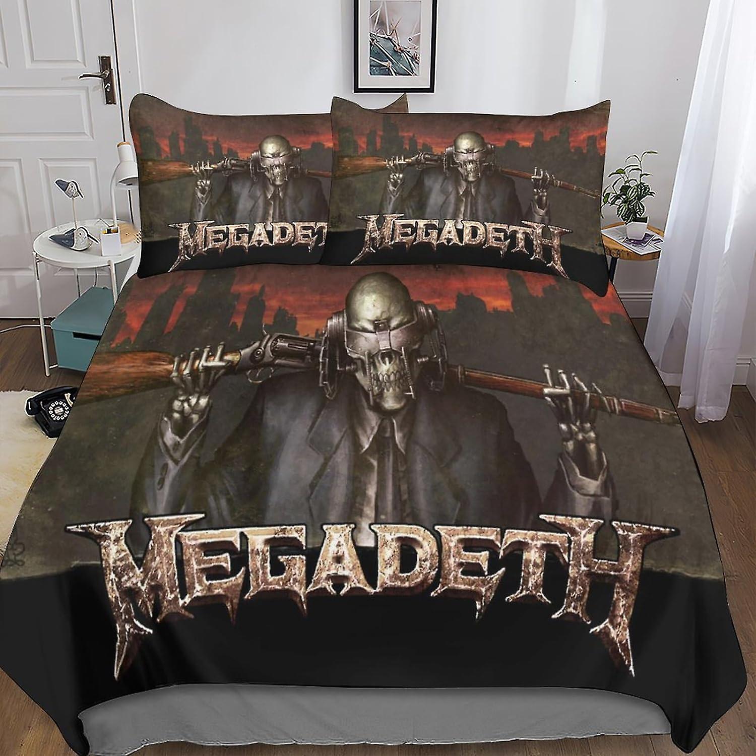 Kerota 3pcs Megadeth Duvet Cover 3D Printed Pillowcase Bed Linen, Zipper Closure Microfiber Skull Bedding Set for Adults and Kids Double Double200x...