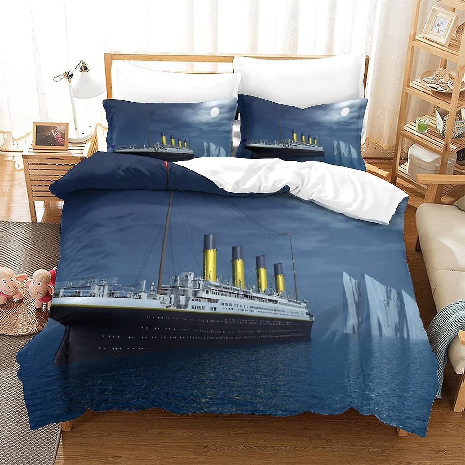 Kerota Titanic Duvet Cover with Pillowcases Jack and Rose Printed Bedding Set D with Zipper Closure Bedding Set Suitable for Boys Girls A Double200...