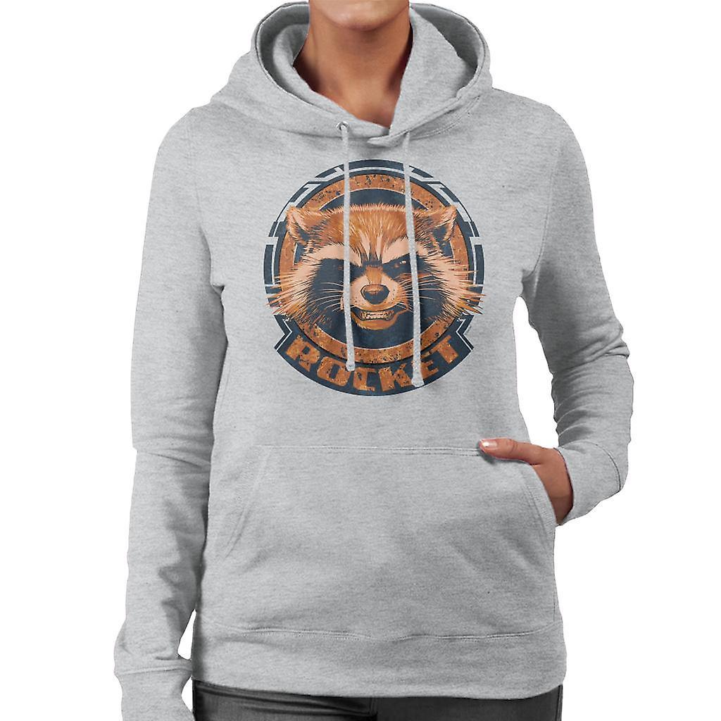 Marvel Guardians Of The Galaxy Rocket Distressed Headshot Women's Hooded Sweatshirt Heather Grey Small