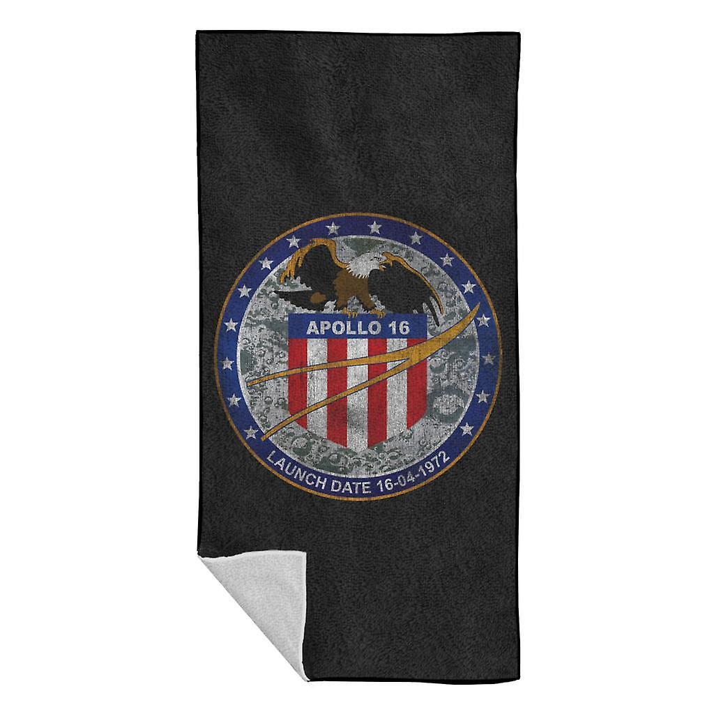 NASA Apollo 16 Mission Badge Distressed Beach Towel Black 70 x 140cm