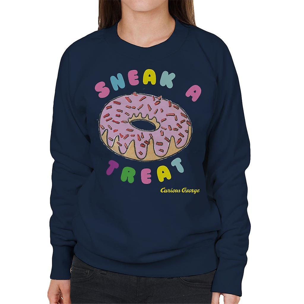 Curious George Sneak A Treat Donut Women's Sweatshirt Navy Blue X-Large